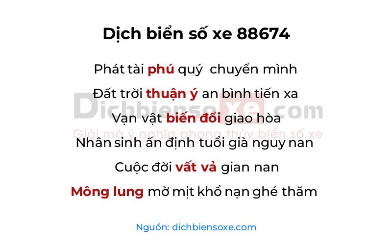 Dịch thơ biển số 88674