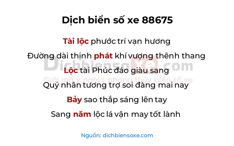 Dịch thơ biển số 88675