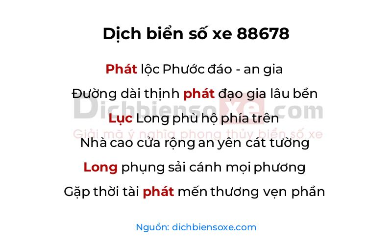 Dịch thơ biển số 88678