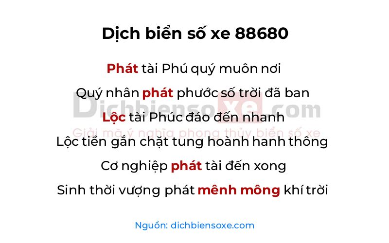 Dịch thơ biển số 88680
