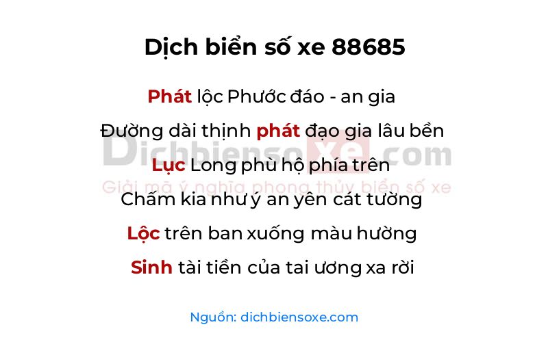 Dịch thơ biển số 88685