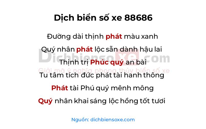 Dịch thơ biển số 88686