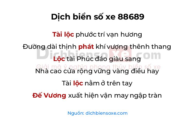 Dịch thơ biển số 88689