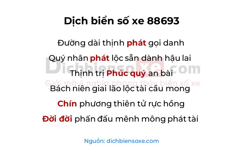 Dịch thơ biển số 88693