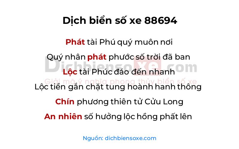 Dịch thơ biển số 88694