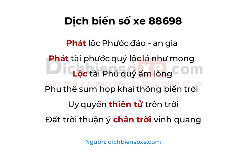 Dịch thơ biển số 88698