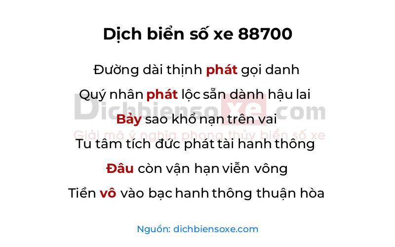 Dịch thơ biển số 88700