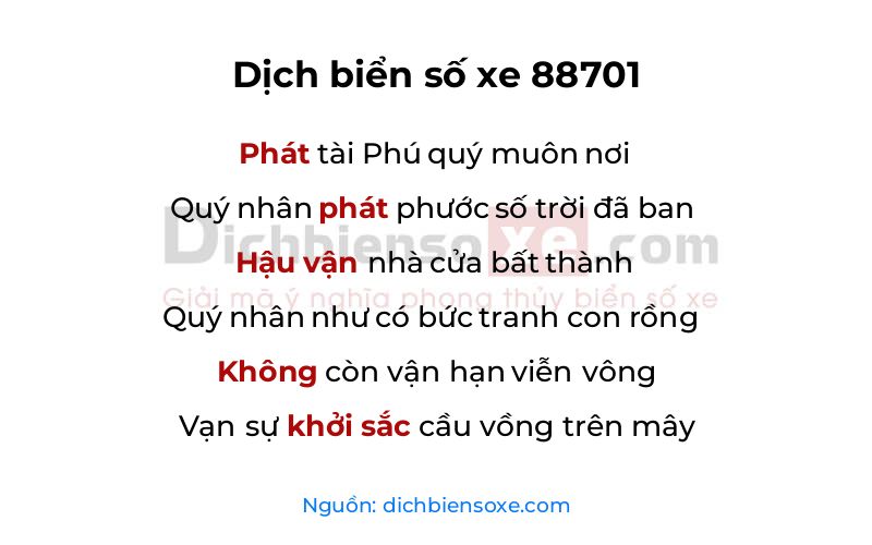 Dịch thơ biển số 88701