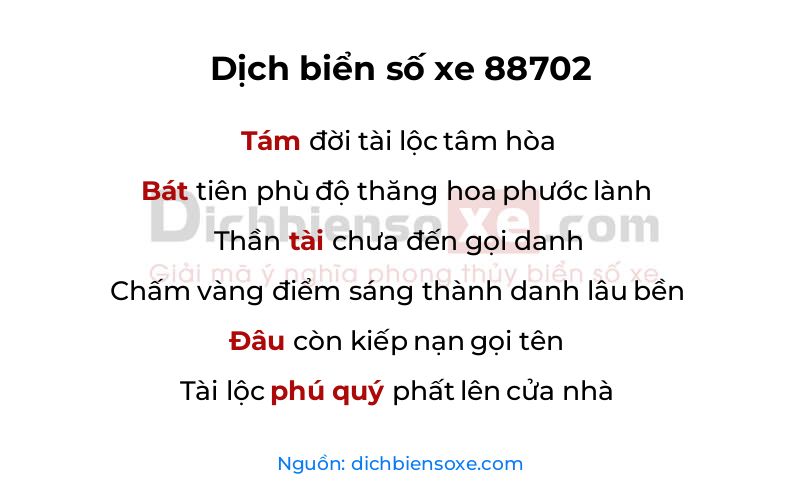 Dịch thơ biển số 88702