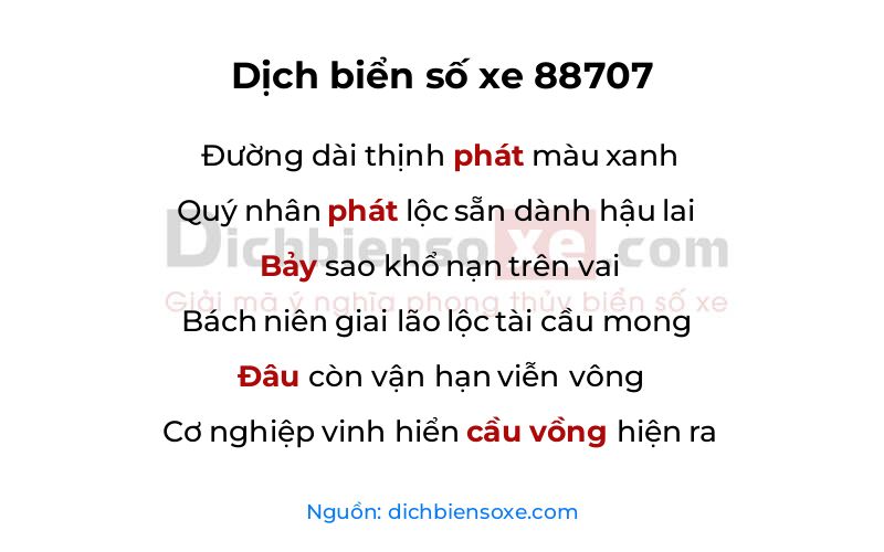 Dịch thơ biển số 88707