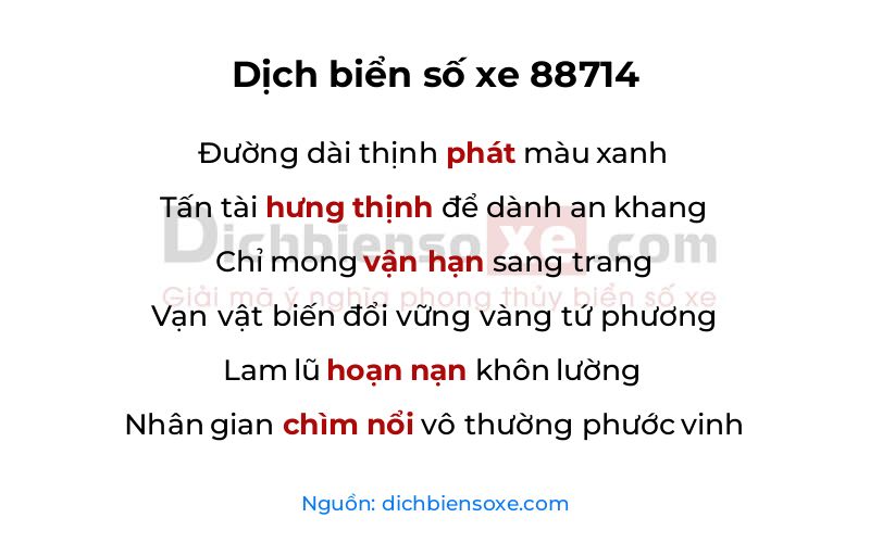 Dịch thơ biển số 88714