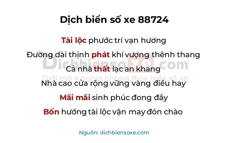 Dịch thơ biển số 88724