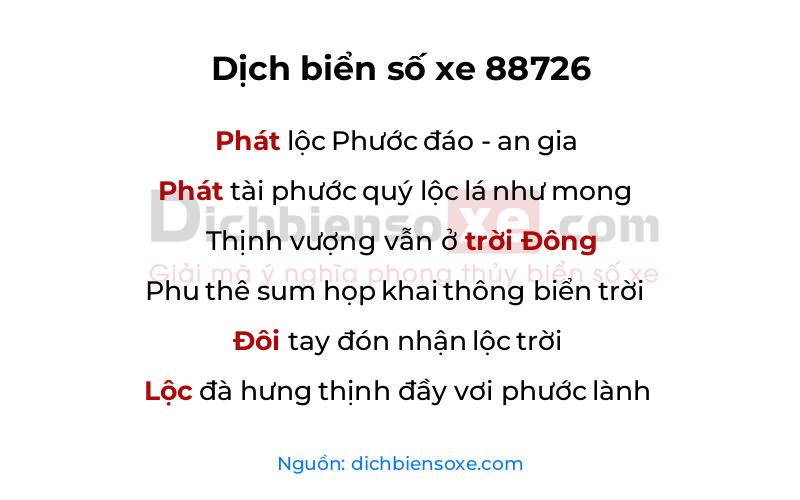 Dịch thơ biển số 88726