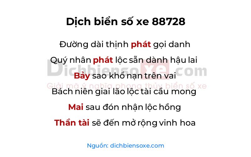 Dịch thơ biển số 88728