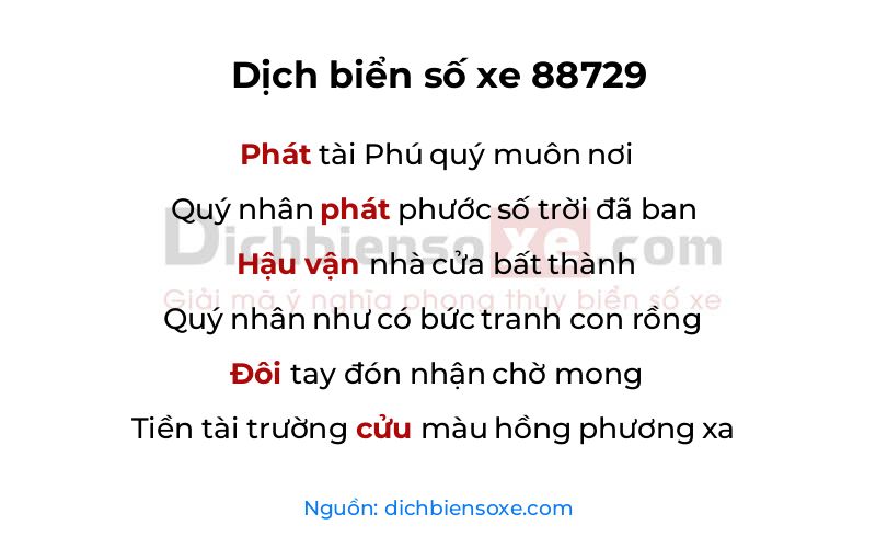 Dịch thơ biển số 88729