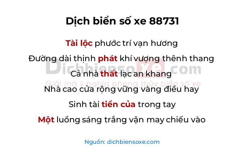 Dịch thơ biển số 88731