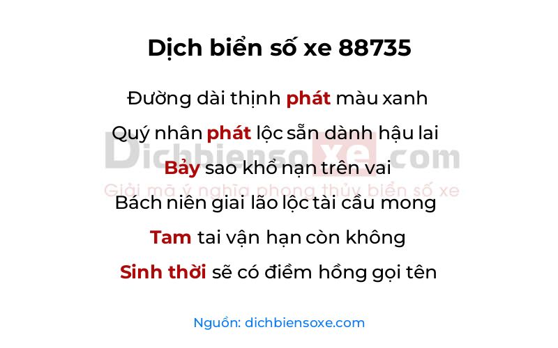 Dịch thơ biển số 88735