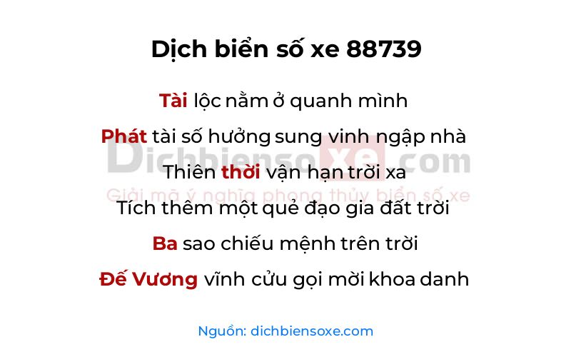 Dịch thơ biển số 88739