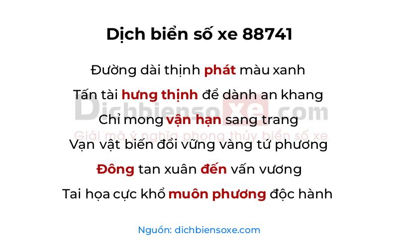Dịch thơ biển số 88741