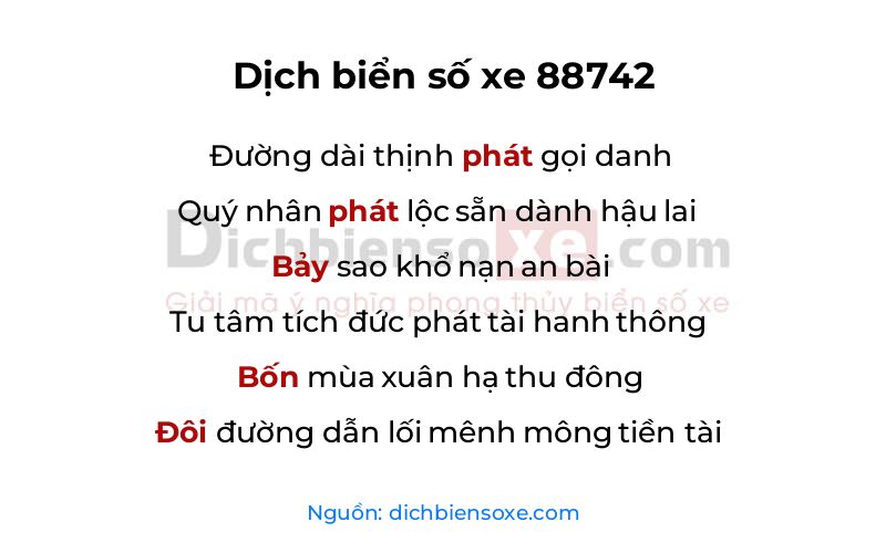 Dịch thơ biển số 88742