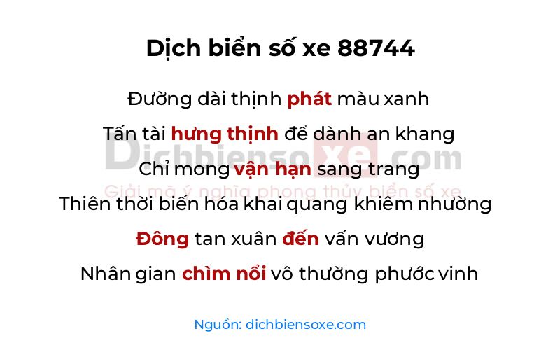 Dịch thơ biển số 88744