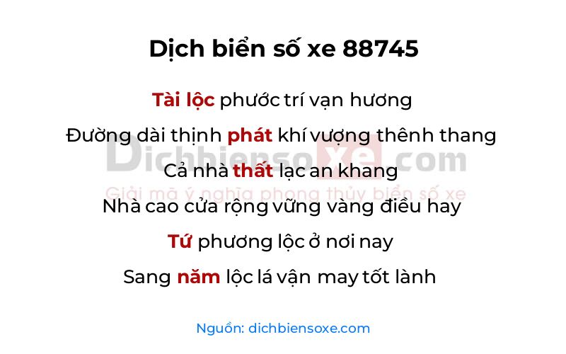 Dịch thơ biển số 88745