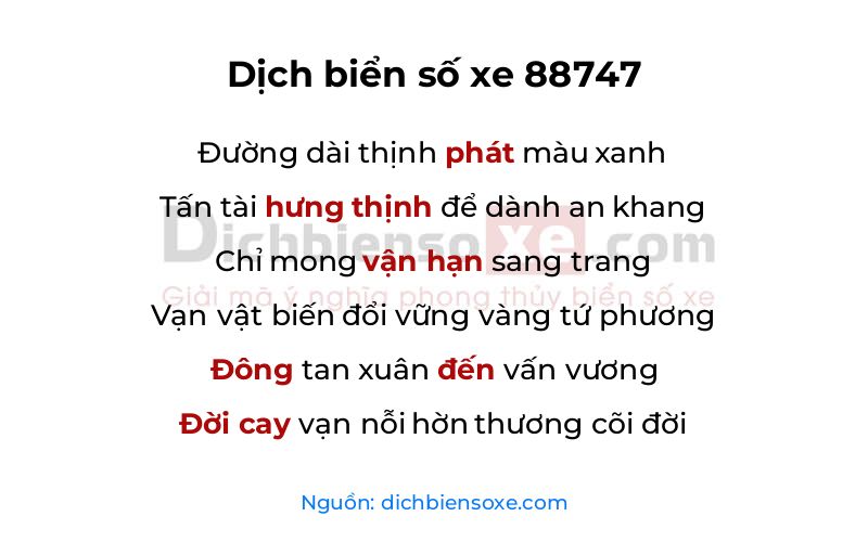 Dịch thơ biển số 88747