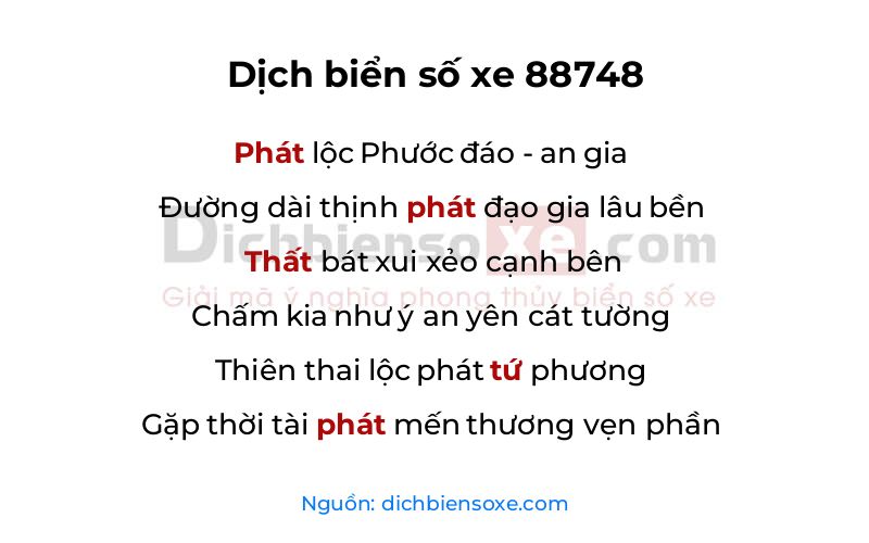 Dịch thơ biển số 88748
