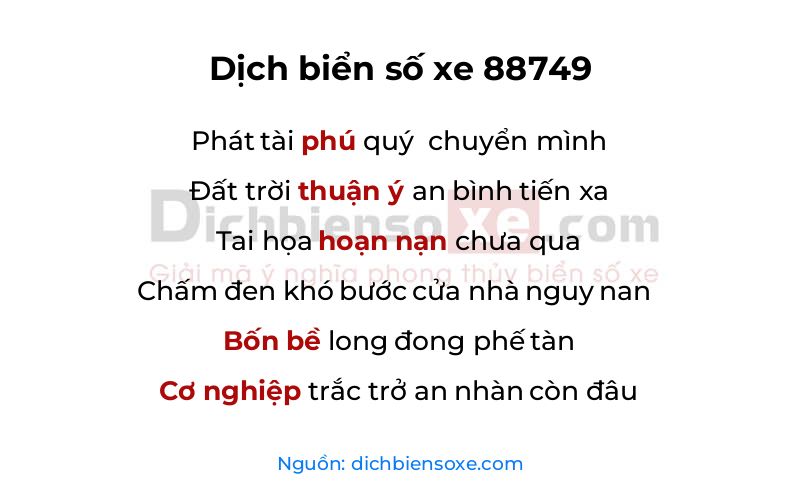 Dịch thơ biển số 88749