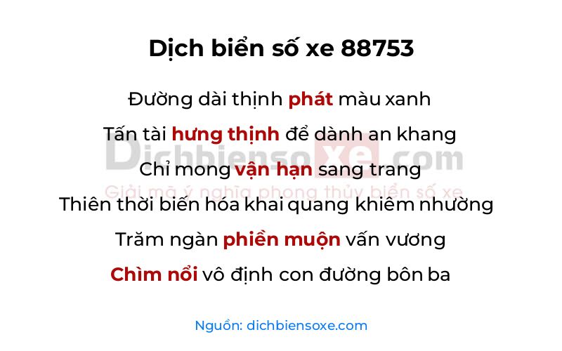 Dịch thơ biển số 88753
