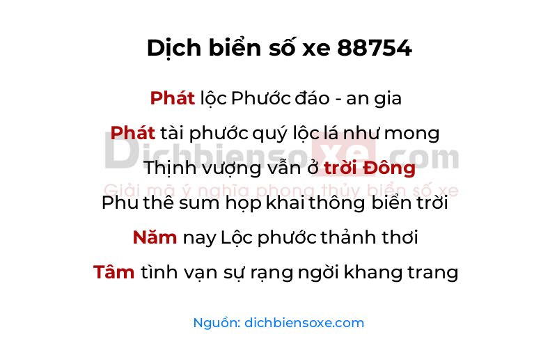 Dịch thơ biển số 88754