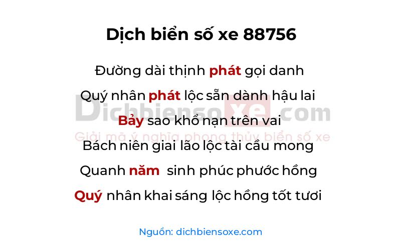 Dịch thơ biển số 88756