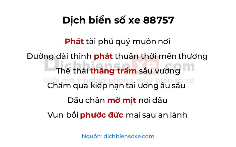Dịch thơ biển số 88757