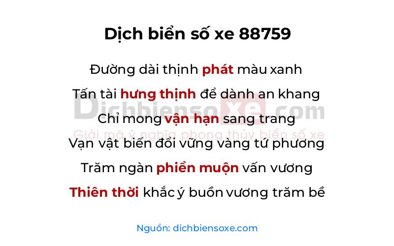 Dịch thơ biển số 88759