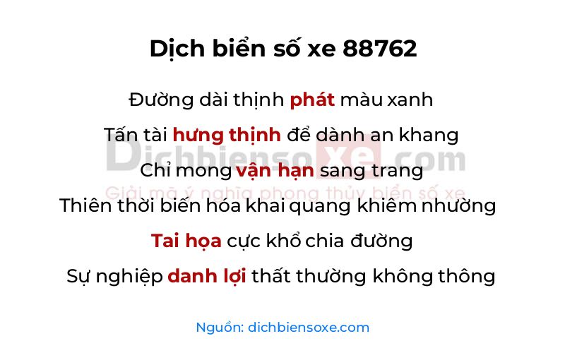 Dịch thơ biển số 88762