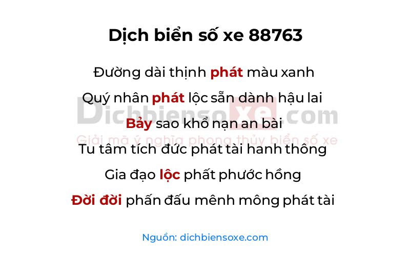 Dịch thơ biển số 88763