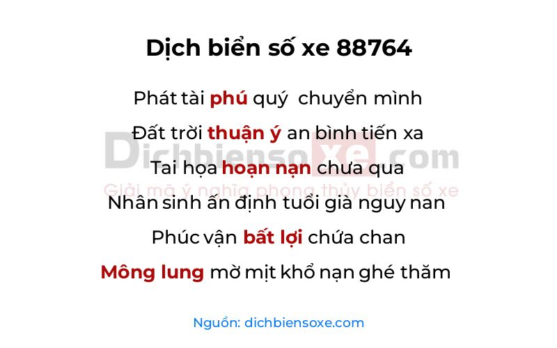 Dịch thơ biển số 88764
