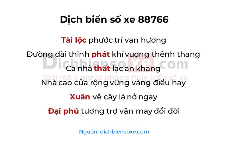 Dịch thơ biển số 88766