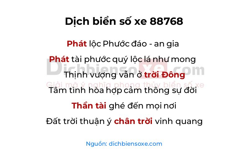 Dịch thơ biển số 88768