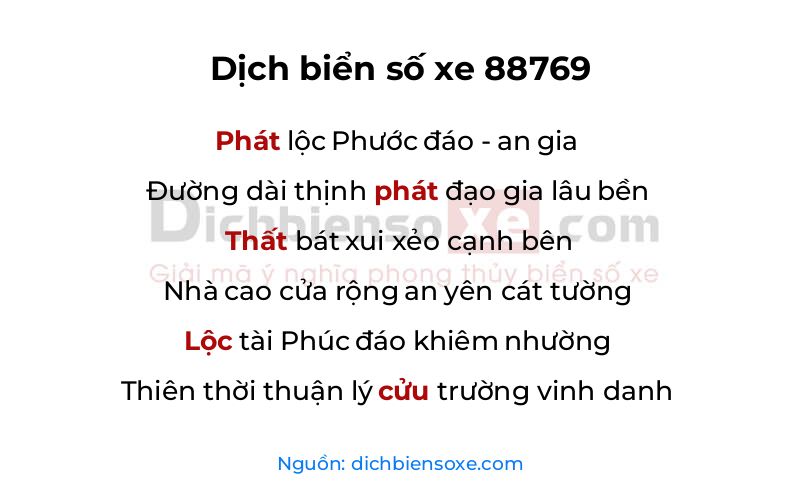 Dịch thơ biển số 88769