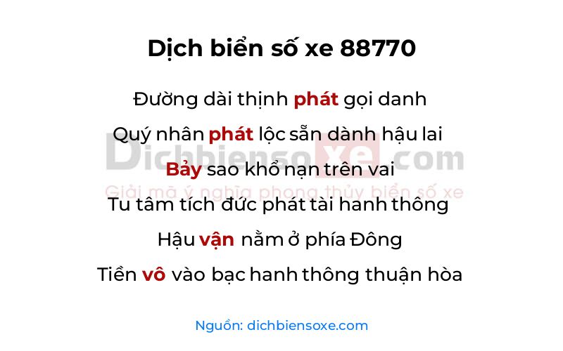 Dịch thơ biển số 88770