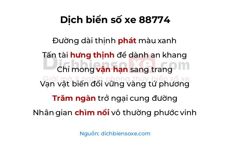 Dịch thơ biển số 88774