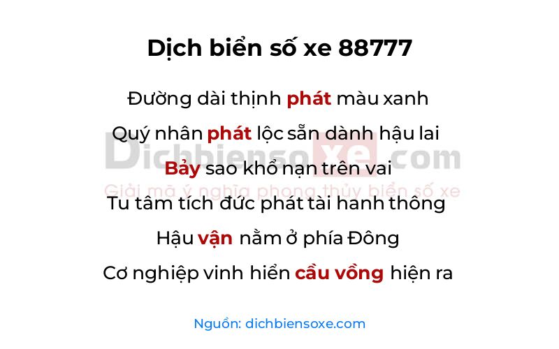 Dịch thơ biển số 88777