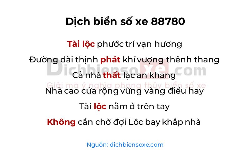 Dịch thơ biển số 88780