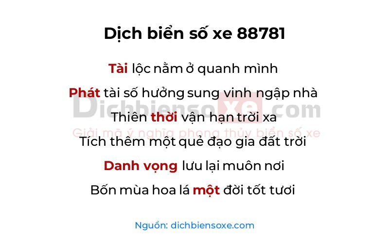 Dịch thơ biển số 88781