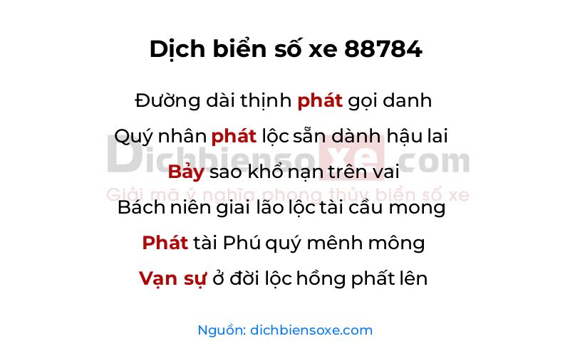 Dịch thơ biển số 88784
