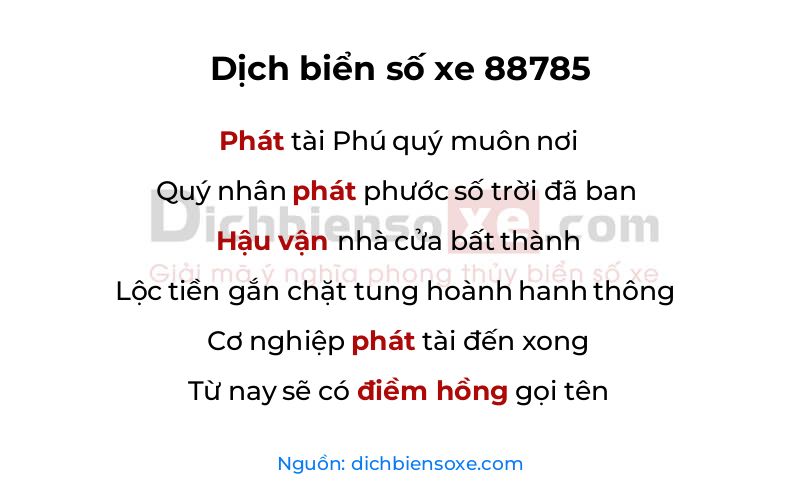 Dịch thơ biển số 88785