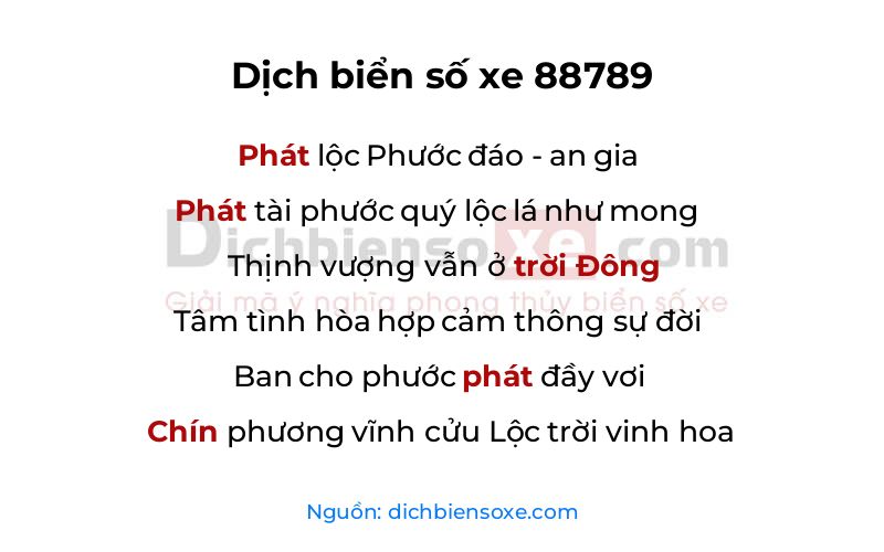 Dịch thơ biển số 88789