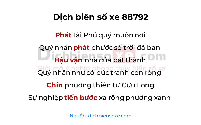 Dịch thơ biển số 88792