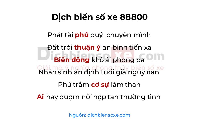 Dịch thơ biển số 88800
